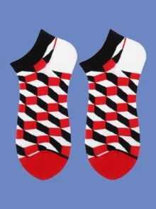 4 双彩色菱格纹船袜 - 男女皆宜，日常休闲穿着，是派对和社交活动的理想礼物，充满活力的多风格菱形设计，四季皆宜。