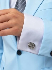 1对时尚个性休闲简约商务风不锈钢复古花卉袖扣，适合男士日常搭配西装衬衫，是节日和生日送给朋友的绝佳礼物。 - 銀色 - 查看 2