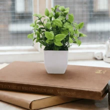 4/1 Piece Set Artificial Mini Potted Plants, Plastic Fake Potted Plants, Faux Greenery, White Planter Pots, Suitable For Home, Indoor, Office, Dining Table, Farmhouse, Garden And Bathroom Decor, Easy Maintenance - Olive Green - View 9