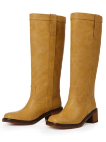 Knee High Boots Square Toe Chunky Block Heel Long Boots For Women Comfortable Low Heel Womens Boots - Yellow B - View 2