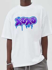 Men's Casual Summer Graphic Tee - Black With Blue Graffiti XS - Lightweight Everyday Tee For Streetwear And Parties - Breathable Crew Neck Tee, Party Wear, Eye-Catching Print, Soft Material, Short Sleeve Tee, Young Adults - 白色 - 查看 6