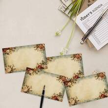 30/50pcs Vintage Floral Blank Thank You Cards & Message Notes - Elegant Blanks With Aged Paper For DIY Wedding, Birthday, Christmas Party Invitations, Pocket Cards, Gift Tags - Bulk Blanket Order For Teachers, Colleagues, Family - Multicolor - View 4