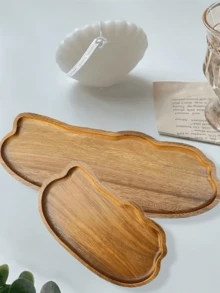 1pc/2pcs Wooden Tray, Cloud Shaped Tray, Rainbow Shaped Tray, Wooden Tray, Cosmetic Display Tray, Perfume Tray, Bathroom Tray, Wooden Cutlery Tray, Cake Tray, Kitchen Tray, Birthday Display Stand, Garden Tray, Cupcake Tray, Suitable For Birthday, Thanksgiving, Valentine's Day And Other Occasions, Star, Moon - Brown - View 6