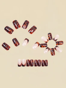 24pcs Leopard Print Nail Stickers, Nail Art Supplies, Gothic Style Nails, Brown Nails, Solid Color Nails - Brown - View 4