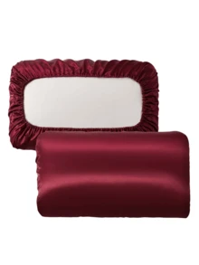 1 cặp áo gối bằng satin trơn không có chất làm đầy - Màu Đỏ Sâu - Xem 7