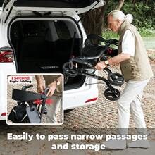 WALK MATE Rollator Walker For Seniors With Seat, Lightweight Foldable All Terrain Rolling Walker, Aluminum Walkers With 8" Rubber Wheels, 17" Big Seat, 6-Level Adjustable Height, 350 Lb Capacity, Grey - Grey - View 9