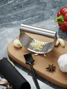 1pcs Kitchen Garlic Press, 2025 New Model Garlic Grinder With Peeling Function, Kitchen Garlic Mashing Tool (Silver Style A), Labor-Saving Kitchen Tool For Women, Christmas Gift - Silver - View 4