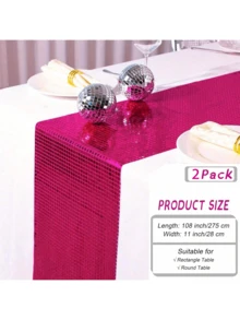 13 X 72 Inch Glitter Neon Pink Disco Table Cloth, Retro 70s 80s Theme Pink Disco Ball Party Table Decor, Birthday, Bachelorette, Cowgirl Party Supplies - Hot Pink - View 10