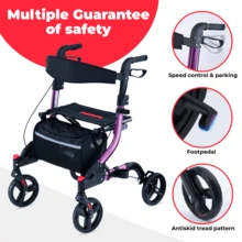WALK MATE Rollator Walker For Seniors With Seat, Lightweight Foldable All Terrain Rolling Walker, Aluminum Walkers With 8" Rubber Wheels, 17" Big Seat, 6-Level Adjustable Height, 350 Lb Capacity, Grey - Purple - View 11