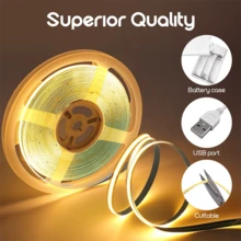 1条COB LED灯带，橱柜照明，暖白光，USB/电视盒两种供电方式，超亮柔性高密度自粘可裁剪LED灯带，非常适合卧室、客厅、楼梯、厨房和走廊等环境装饰。 - 暖光 - 查看 7