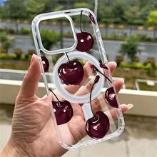 Funda para teléfono de acrílico transparente magnético con patrón Cerezas pintadas a mano, compatible con iPhone 17/16/15/14/13/12/11 Pro Max/Pro/Plus,  Galaxy S25, S24, S23, S22, S21, S20 y serie A, OPPO y . - transparente - Ver 1