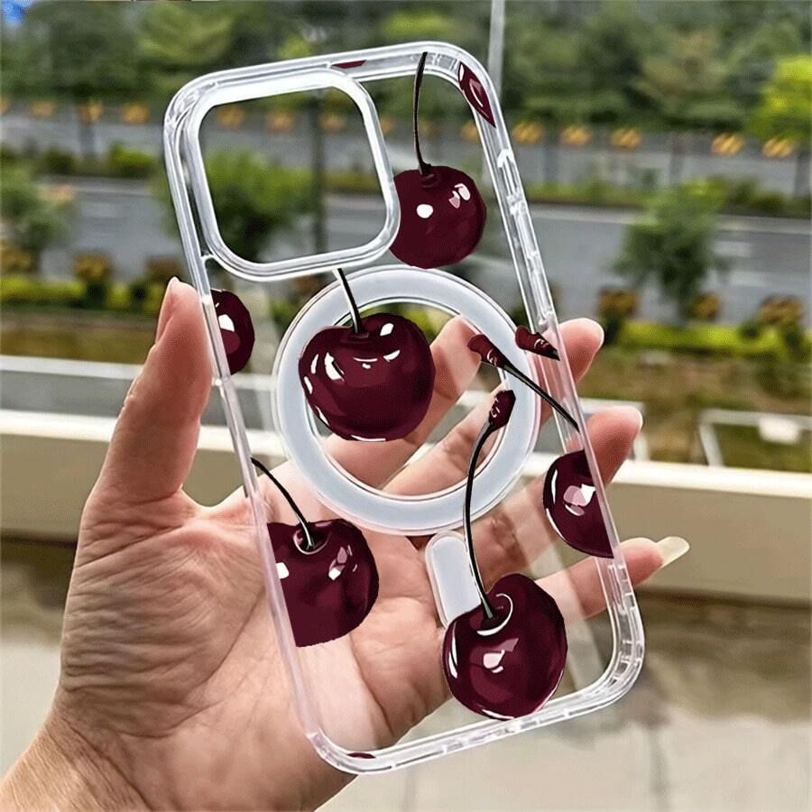 Funda para teléfono de acrílico transparente magnético con patrón Cerezas pintadas a mano, compatible con iPhone 17/16/15/14/13/12/11 Pro Max/Pro/Plus, Galaxy S25, S24, S23, S22, S21, S20 y serie A, OPPO y . - transparente - Ver 1