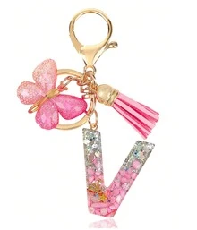 Personalized Bling Monogram Keychain Women - Resin Letter Charm With Silvery Glitter, Pink Pebble & Gold Shaker - Birthday Gifts Her, Anniversary Present With Pink Tassel & Accent Car Accessories Bag Charm School Cute Goth Y2k - 粉色 - 查看 36