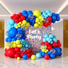 133pcs Carnival Circus Balloon Wreath Arch Set - Red, Blue, Yellow, Rainbow Colors With Confetti, Suitable For Birthdays, Weddings, Graduations, Anniversaries, Bridal Showers, Party Decorations - 彩色 - 查看 2