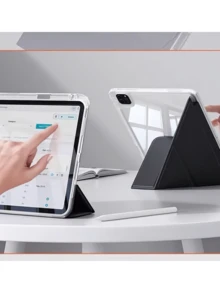 [2024 New Y-Fold] IPad Tablet Protective Case, Transparent Acrylic Anti-Bend Magnetic Sleep Cover, Black, Multi-Angle Stand + Built-In Pencil Slot, Suitable For Air/Pro/Mini Series, Scratch-Resistant High Transparency Back Cover