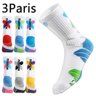 3 Pairs Men's Basketball Socks, Thick Cushioned Crew Sports Socks, Moisture Wicking, Suitable For Basketball, Football