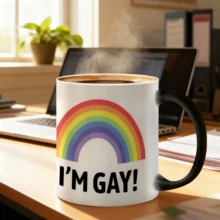 Caneca Termocromática Mudando de Cor - Xícara de Café Sensível ao Calor de Cerâmica - Design de Arco-Íris LGBTQ Novidade - Presente Divertido para Homens, Amigos, Namorado - Brincadeira Única para Aniversário, Dia dos Namorados, Natal - Sem Bateria Necessária - Multicolorido - Visão 4