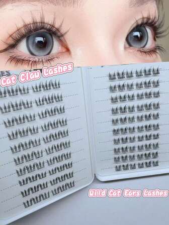 Kpop Group Style Fake Lashes | Qingqiu Fox/Light Tail/Cat Claw/Wild Cat Ear | 120/160/180 Clusters Large-Capacity Natural Realistic Lash Clusters