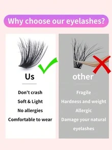 192-Pack Fluffy D Curl Lash Clusters • Cat Eye Left+Right Pair Set • Extra Thick Yet Natural Look • Beginner Friendly & Reusable For Daily, Party, Travel & Festival - 黑色 - 查看 6