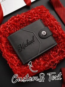 1pc Custom Unisex Wallet, Personalized Initial Name Gender-Neutral Business Wallet With Snap Closure, Multiple Card Slots, Credit Card Holder, Coin Purse, Available In Black, Dark Brown, Light Brown, Father's Day Gift.Valentine's Day Gift,Gifts For Husbands,Gifts For Men - Multicolor - View 3