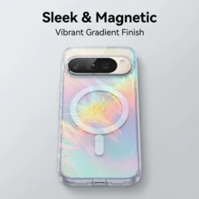 彩虹羽毛闪亮磁吸手机壳，渐变蓝粉配色，女士闪亮粉色保护壳，兼容谷歌Pixel 10 Pro XL 10 Pro 10A 9pro XL 9A手机，透明可爱美感 - 炫彩羽毛 - 查看 8