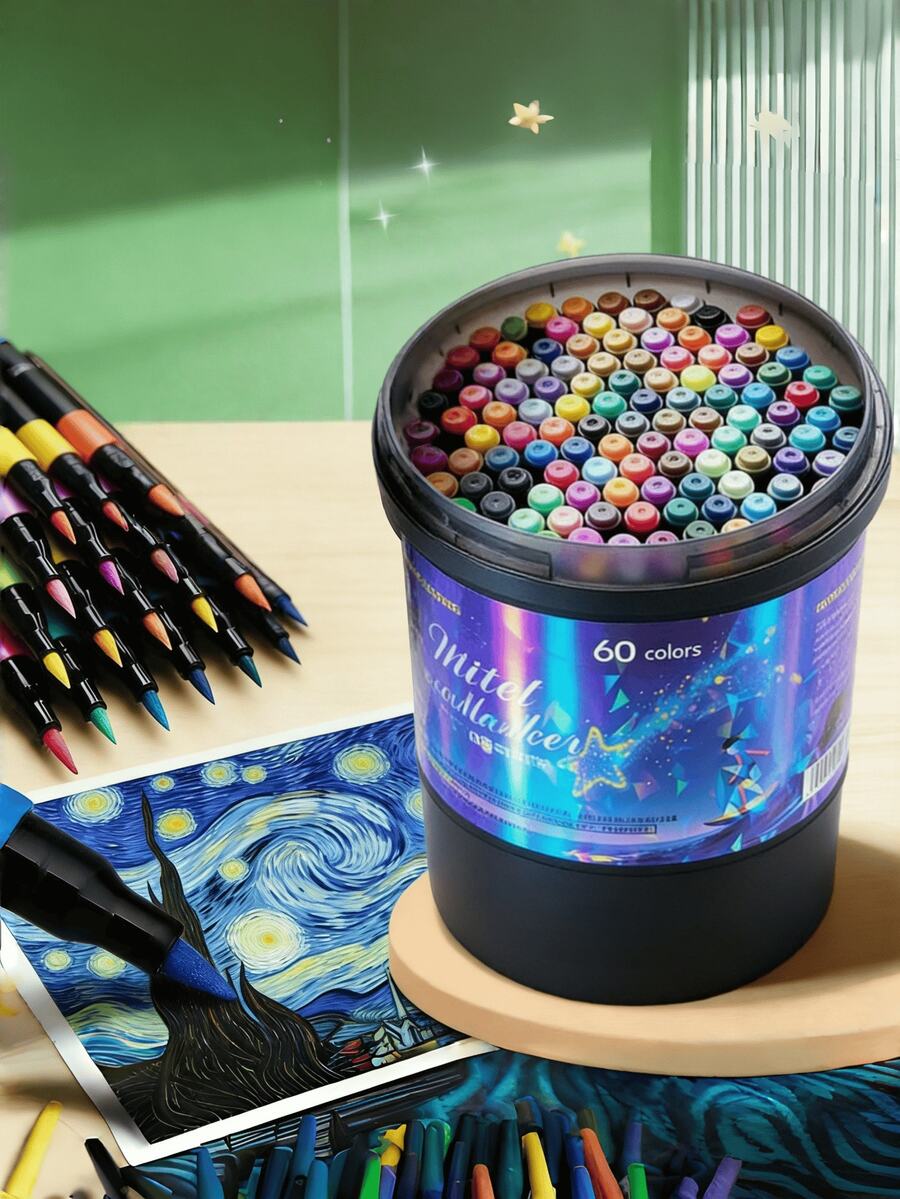 全新闪光马克笔套装，闪光凝胶笔配丙烯颜料刷，80支多色笔，适用于成人涂色书、计划本、子弹笔记、荧光笔，是学生、艺术家、手工爱好者的理想礼物，也适合返校、生日、圣诞节、新年、派对礼品和DIY项目。 - 套裝 - 查看 1