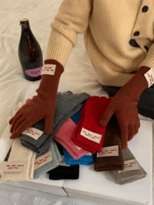 1 Pair Knitted Fingerless Gloves, Solid Color Applique Cute, Warm Long Wrist Cuff, Touch Screen Mittens, Wool Blend, Suitable For Autumn/Winter, Cycling