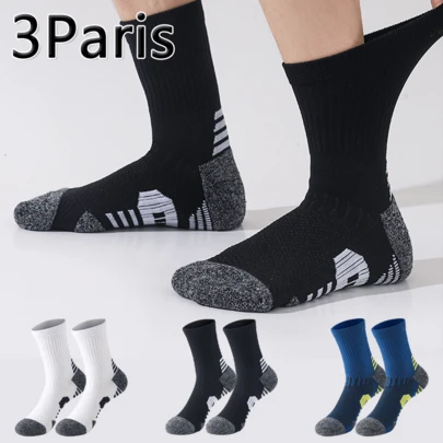 3双装篮球袜，专业篮球袜，中筒袜，男士袜，毛圈布缓冲减震耐穿，适合篮球、马拉松、跑步、足球等运动。