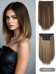 Tóc nối kẹp 14 inch cho nữ, tóc giả dài thẳng, bộ 4 miếng, tóc dài vừa, tóc nối bồng bềnh tự nhiên, kẹp tóc giả, tóc nối - Nhiều màu - Xem 17