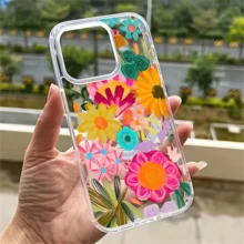Funda para teléfono de acrílico transparente magnético con patrón Dibujar flores, compatible con iPhone 17/16/15/14/13/12/11 Pro Max/Pro/Plus,  Galaxy S25, S24, S23, S22, S21, S20 y serie A, OPPO y . - transparente - Ver 1