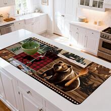1/10pcs Set Classic Modern Style Absorbent Mat, With Plaid Background Decorated With Bears, Deers, Foxes And Wooden Cabins Countryside Forest Pattern, Ideal For Kitchen Countertop, Cafe Bar, Spring Holiday Home Decor, Dish Drying Mat, Coffee Machine Mat - Multicolor - View 9