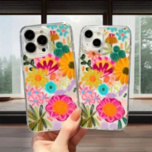 Funda para teléfono de acrílico transparente magnético con patrón Dibujar flores, compatible con iPhone 17/16/15/14/13/12/11 Pro Max/Pro/Plus,  Galaxy S25, S24, S23, S22, S21, S20 y serie A, OPPO y . - transparente - Ver 2