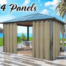 4 Panels Outside Decor Waterproof Grommet Top Solid Color Curtains For Porch, Outdoor Light Filtering Weatherproof Privacy Uv-Resistant Curtains For Patio, Pergola, Gazebo, Cabana - Taupe - View 1