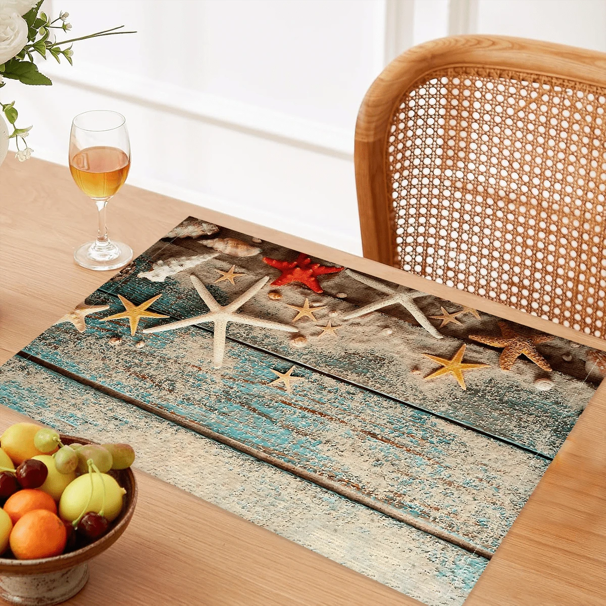 1pc/4pcs/6pcs Marine Life Printed Linen Placemats, Suitable For Dining Table, All Season Decor, Modern Washable Table Mats, Room Decor, Coasters, Kitchen Dining Mats, Indoor Outdoor Party Decoration, Home Decor, Ideal Gift - Multicolor - View 1