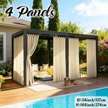 4 Panels Light Filtering Outdoor Waterproof Yard Decoration Curtains For Patio, Solid Color Tab Top Curtains, Uv-Resistant Privacy Protection Outside Drapes For Gazebo, Pergola, Pool, Porch, Cabana - Cream - View 12