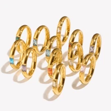VKHK 1 pieza Anillo individual decorado con circonita de color chapado en oro de 18K vintage de acero inoxidable, adecuado para mujer como regalo de boda - anillo de diamantes - Ver 3