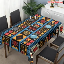 1/20pcs Bohemian Style Tablecloth, Vibrant Geometric Pattern Including Diamonds, Circles, Stripes And Sun Designs, Full Of Vibe, Suitable For Rectangular Dining Tables, Home, Kitchen, Indoor/Outdoor, Picnics, Weddings, All Seasons, Easy Care, Ideal For Home, Kitchen, Dining, Picnics - Multicolor - View 6