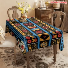 1/20pcs Bohemian Style Tablecloth, Vibrant Geometric Pattern Including Diamonds, Circles, Stripes And Sun Designs, Full Of Vibe, Suitable For Rectangular Dining Tables, Home, Kitchen, Indoor/Outdoor, Picnics, Weddings, All Seasons, Easy Care, Ideal For Home, Kitchen, Dining, Picnics - Multicolor - View 7