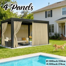 4 Panels Light Filtering Outdoor Waterproof Yard Decoration Curtains For Patio, Solid Color Tab Top Curtains, Uv-Resistant Privacy Protection Outside Drapes For Gazebo, Pergola, Pool, Porch, Cabana - Cream - View 8