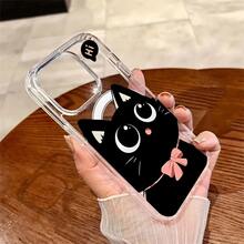 Funda para teléfono de acrílico transparente magnético con patrón Gatito negro Hola, compatible con iPhone 17/16/15/14/13/12/11 Pro Max/Pro/Plus,  Galaxy S25, S24, S23, S22, S21, S20 y serie A, OPPO y . - transparente - Ver 5