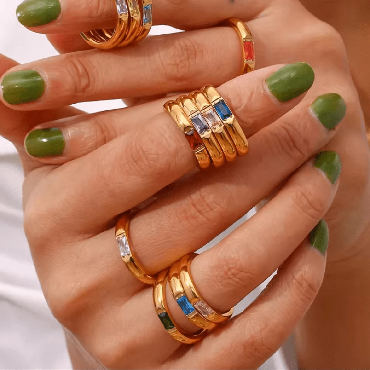 VKHK 1 pieza Anillo individual decorado con circonita de color chapado en oro de 18K vintage de acero inoxidable, adecuado para mujer como regalo de boda - anillo de diamantes - Ver 1