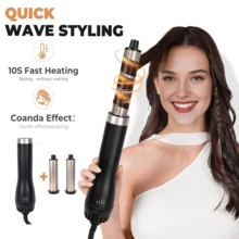 Juego de cepillo secador de pelo 5 en 1 mejorado, moldeador de aire caliente, herramienta de peinado profesional | 5 peines desmontables + 3 modos ajustables | Rizado automático + Estilismo multifuncional, anti-frizz, anti-estático, con forma duradera, para crear flequillo voluminoso/peinados con capas - Multicolor - Ver 4