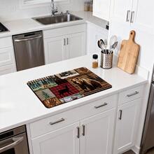 1/10pcs Set Classic Modern Style Absorbent Mat, With Plaid Background Decorated With Bears, Deers, Foxes And Wooden Cabins Countryside Forest Pattern, Ideal For Kitchen Countertop, Cafe Bar, Spring Holiday Home Decor, Dish Drying Mat, Coffee Machine Mat - Multicolor - View 4