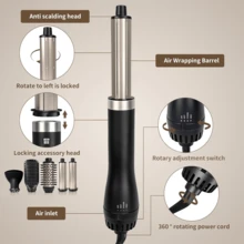 Juego de cepillo secador de pelo 5 en 1 mejorado, moldeador de aire caliente, herramienta de peinado profesional | 5 peines desmontables + 3 modos ajustables | Rizado automático + Estilismo multifuncional, anti-frizz, anti-estático, con forma duradera, para crear flequillo voluminoso/peinados con capas - Multicolor - Ver 9