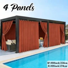 4 Panels Light Filtering Outdoor Waterproof Yard Decoration Curtains For Patio, Solid Color Tab Top Curtains, Uv-Resistant Privacy Protection Outside Drapes For Gazebo, Pergola, Pool, Porch, Cabana - Orange - View 8