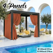 4 Panels Light Filtering Outdoor Waterproof Yard Decoration Curtains For Patio, Solid Color Tab Top Curtains, Uv-Resistant Privacy Protection Outside Drapes For Gazebo, Pergola, Pool, Porch, Cabana - Orange - View 10