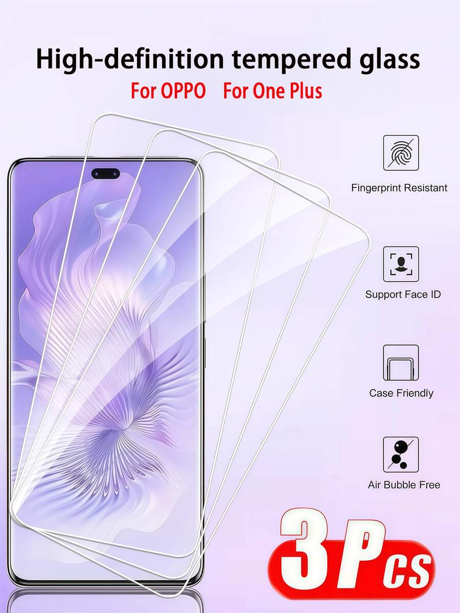 【3片装】适用于OPPO/OnePlus手机的防刮高清钢化玻璃屏幕保护膜，兼容OPPO RENO 13、A98、OnePlus 13R、Nord N200等机型。9H钢化玻璃全屏覆盖，易于安装，晶莹剔透，无气泡，防刮花，防碎裂，防指纹。适合作为节日/圣诞节/生日礼物/送给家人/朋友/男女朋友等各种场合的礼物。