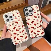 Con el maravilloso patrón Cerezas con lazos, Funda de teléfono ultradelgada con parte trasera de acrílico y bordes de TPU, compatible con Apple 17Pro/17ProMax/17/Air/16/16e/16Pro/16ProMax/16Plus/11/12Mini/13Mini/15ProMax/15Pro/15Plus/14Pro/14ProMax/14Plus/12Pro/12ProMax/13Pro/13ProMax,Galaxy S25+/S24 Ultra/S23 FE/A55/A54/A35/A34/A32/A22/A15/A12/A06/A05/A04E/A04/A03/A02/M15/M145G, Resistente a caídas,Duradero -- ¡Regalo ideal para cumpleaños, Navidad y todas las fiestas especiales! - Blanco - Ver 4