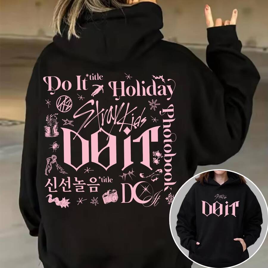 Stray Kidss DO IT Tracklist Hoodie, Skz It Tape Do It Shirt, Skz Karma Album Shirt, Stray Kidss DominATE SKZOO World Tour 2025 Tee Sweater - 黑色 - 查看 1