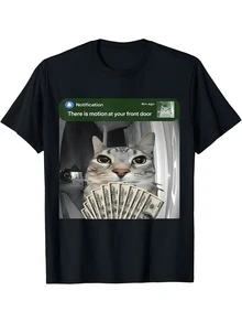 There Is Motion At Your Front Door Funny Cat Motion Meme T-Shirt - 黑色 - 查看 1